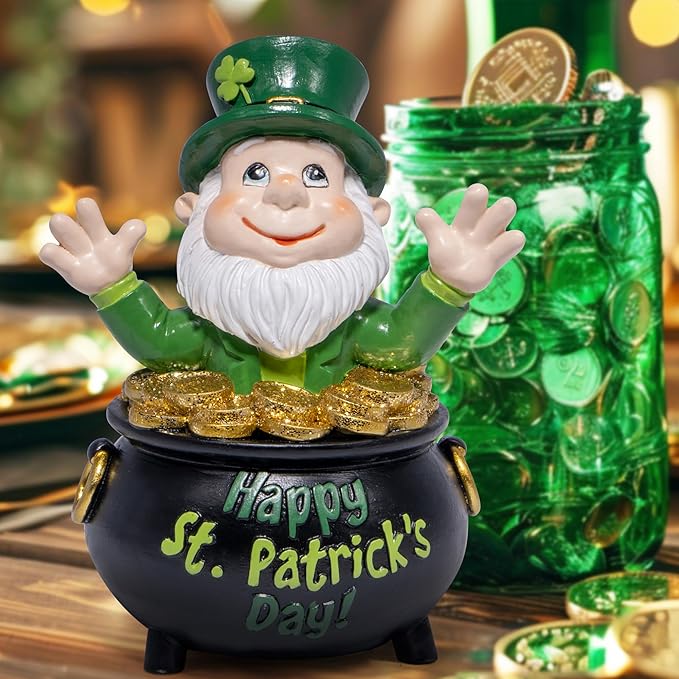 Hodao St Patrick's Day Gnome Decoration Beard Elf for St Patricks Day Home Table Figurines Decor for St. Patrick's Gifts Luck Green Irish Handmade Gnomes Spring Decortion Gifts (Green-One)