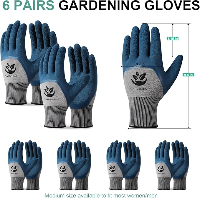 Trifabricy Garden Gloves for Women/Men - 6 Pairs Latex Gardening Gloves with Grip, Protective Work Gloves for Lawn Yard
