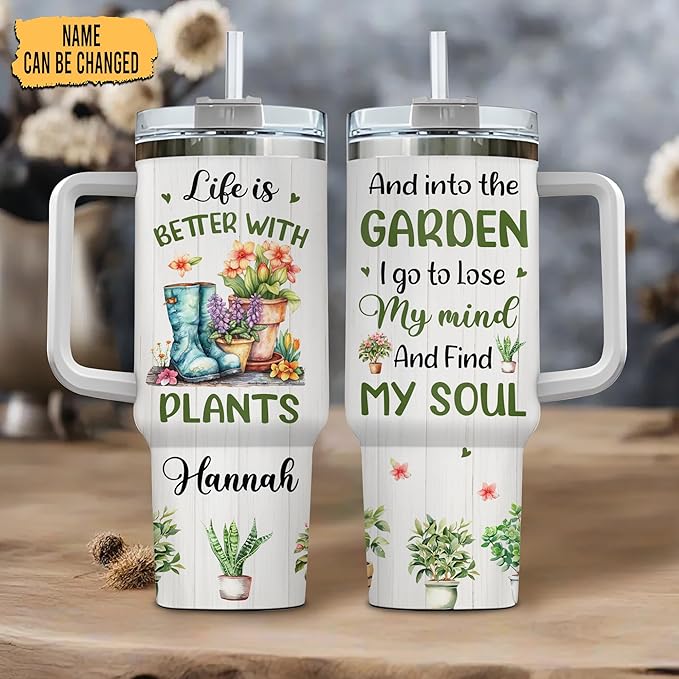 Hyturtle Personalized Plant Tumbler - Garden Lover Gift For Women - Gardening Gifts - Gifts For Gardener - Mothers Day Gifts For Gardener - Gardener Gifts - Travel Coffee Cup 40oz With Lid And Straw