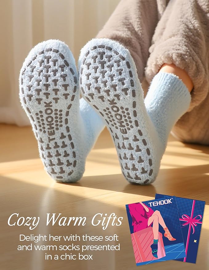 TEHOOK Warm & Cozy Valentines Gifts for Women, Fluffy Fuzzy Plush Sleeping Slipper Socks - Soft Warm Fabric