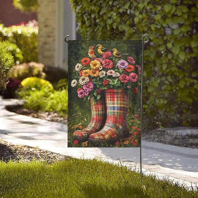 Boots And Plants Garden Flag 12x18 Inch Double Sided All-Weather Polyester Outdoor Flag For Patio Lawn Yard And Garden Welcome Decor
