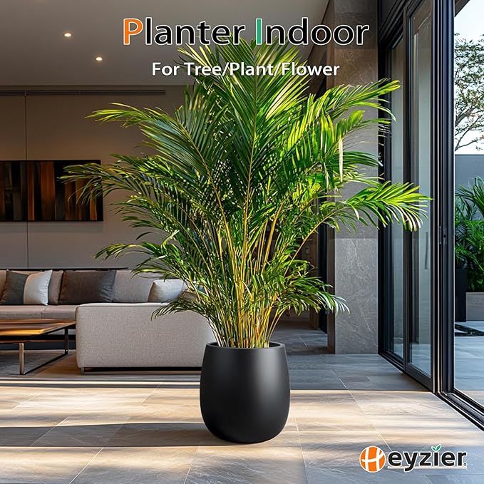 Heyzier Oval Concrete Planters for Outdoor Plants, Large Tall Cement Flower Pots Indoor for Garden, Front Porch, Patio (Black)