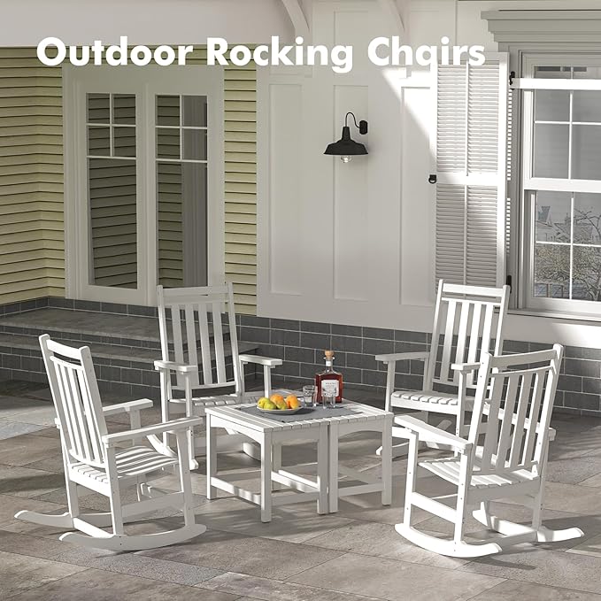 Oversized Outdoor Rocking Chair,All Weather Rocker Chair with More Comfortable Seat Panel for Porch Patio Outside(White)
