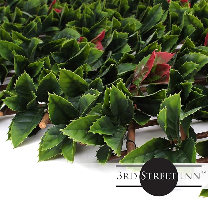 3rd Street Inn Red Tipped Photinia Leaf Trellis 4-Pack - Bamboo Greenery Panel - Boxwood and Ivy Privacy Fence Substitute - DIY Flexible Fencing (Red Tipped Photinia)