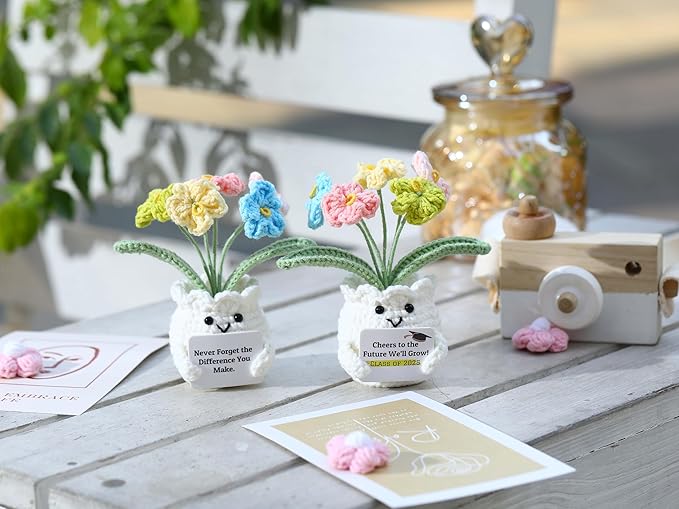 YOOJEE Forget-Me-Not Crochet Flower Potted Plant Gift