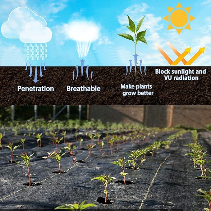 3ft x 100ft Durable Weed Barrier Fabric, 3oz Heavy-Duty Landscaping Fabric, Permeable Ground Cover for Garden, Lawn, and Outdoor Projects, Easy to Install, with 30 Staples