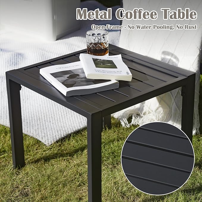 3 Pieces Rattan Outdoor Furniture Set, All-Weather Patio Conversation Set with Warm Grey Cushions and Coffee Table for Garden, Backyard, Balcony, Poolside