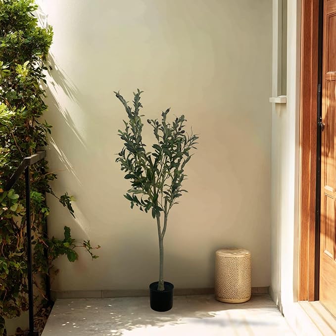 XBrand 47.2-Inches Artificial Olive Tree in Pot for Indoor Outdoor Home Office Store, Great Housewarming Gift