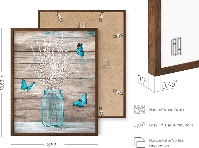 HAUS AND HUES Flower Wall Decor - Set of 4 Floral Art Prints, Framed Flower Paintings, Botanical Wall Art, Vintage Floral Pictures, Nature-Inspired Decor (Framed Walnut, 8x10)