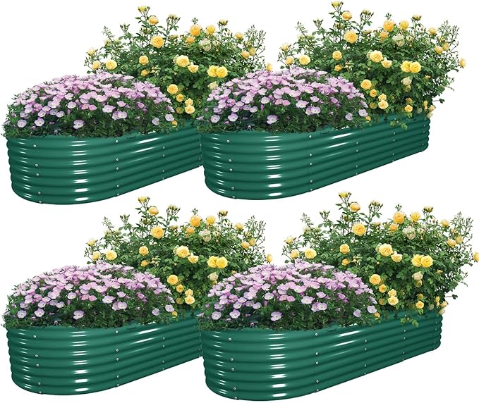 4 Pack 8x3x2FT Galvanized Raised Garden Bed Large Metal Planter Box Kit Elevated Raised Garden Planters for Outdoor Plants, Green
