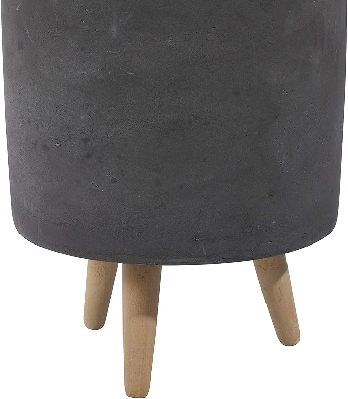 Deco 79 Fiberclay Round Planter with Wood Legs, Set of 3 12", 15", 17"H, Black