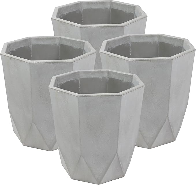 Sunnydaze Modern Faceted 14.75" Polyresin Geometric Planter - Flower Pot for Indoor or Outdoor Use - Light Gray - Set of 4