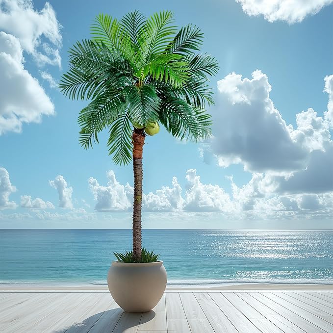 Erimda 30-Year Factory Faux Coconut Tree - 9.1FT Faux Palm Tree Realistic Thick Trunk & Heavy Duty Leaves, Hand-Carved Bark Texture, Indoor Tropical Decor for Living Room/Store, No Shiny Plastic Look