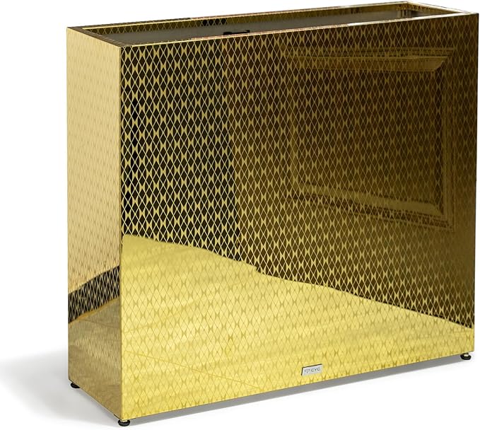 CYC Luxury Golden 30"H x 34"W x 10"D Stainless Steel Rectangular Tall Large Planter Box with Mirror Etching No Coating for Indoor or Outdoor Patio/Porch, Modern Décor for Tall Plants, Trees, Flowers