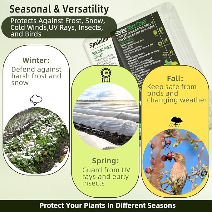 Spalolen Plant Covers Freeze Protection, 10ft X 50ft Floating Row Cover 1.47 oz/yd² Fabric, Garden Frost Cloth Frost Blanket Plant Frost Covers for Outdoor Winter Frost/Sun Pest Protection - White