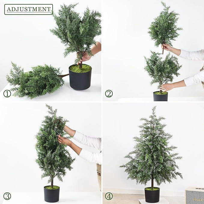 YXZZWL 3FT Real Touch Cedar Topiary Trees for Front Porch Decor, Artificial Shrubs Faux Plants Potted UV Resistant Fake Greenery for Outdoor Indoor Door Garden Farmhouse Home Decoration (Set of 2)
