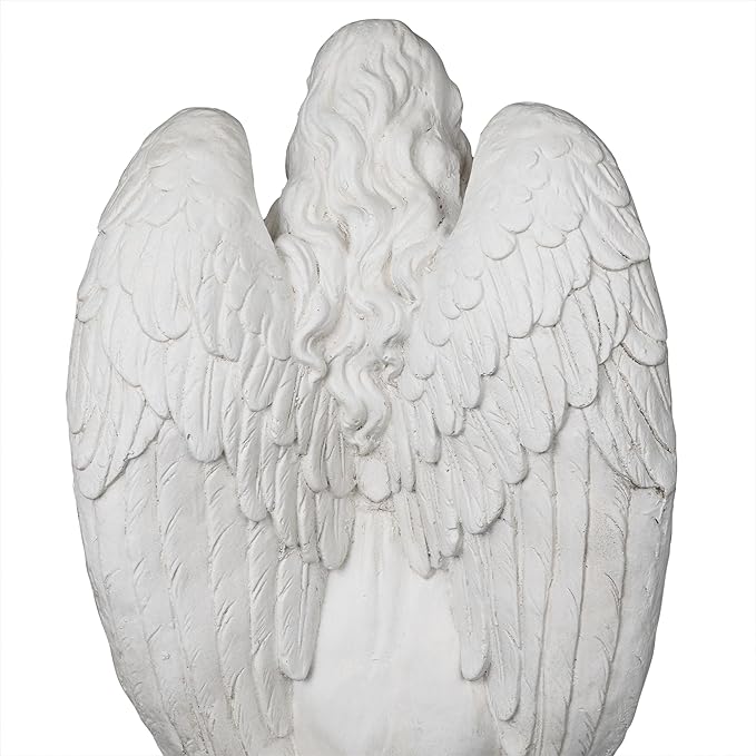Alpine Corporation 27" Tall Indoor/Outdoor Kneel Praying Angel Statue, Tabletop Garden Decor, White