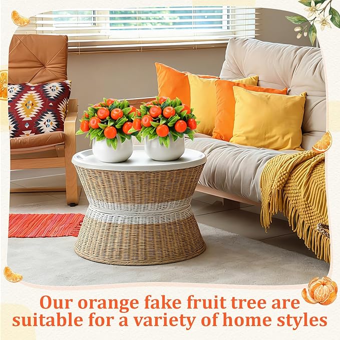 2 Pack Artificial Orange Potted Plants 7.09 Inches Fake Orange Tree Simulation Realistic Fruit Plant with Pot Faux Tree Indoor Decoration for Home Office Living Room Table Desk