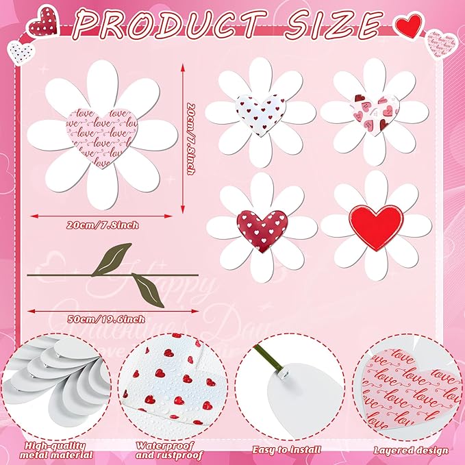 Nuanchu 5 Pcs 27.4" Metal Valentine's Day Yard Signs Valentine Yard Sign Stake Waterproof Love Heart Flower Lawn Signs Valentine Outdoor Decorations for Outside Garden Patio Pathway Home Decor