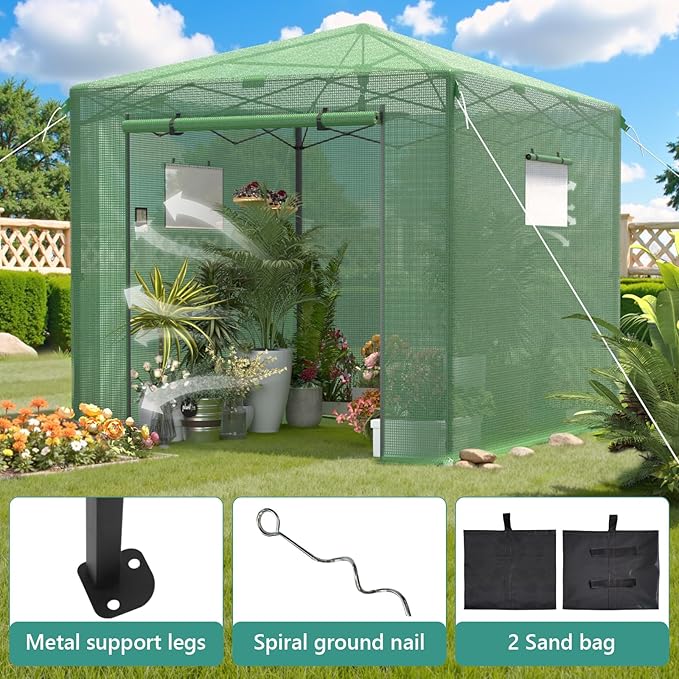 Pop Up Greenhouse, 8x12 FT Pop Up Green House for Outdoors, Portable Greenhouses, Walk-in Greenhouses, Popup Greenhouse Kit, Easy Set Up