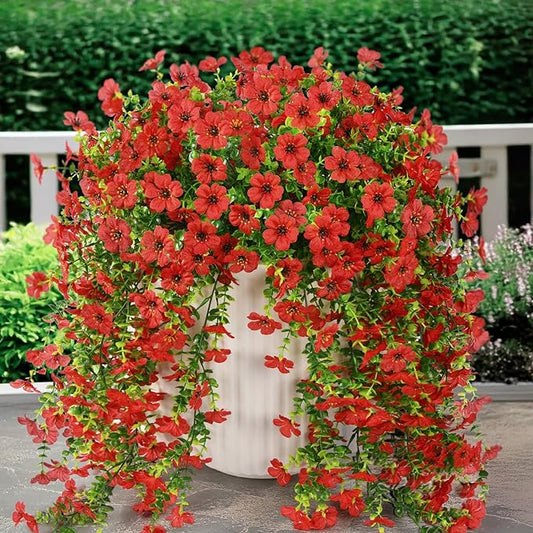 Artificial Hanging Flowers Plants for Outdoor Spring Summer Decoration, 2PCS Faux Silk Daisy UV Resistant Look Real for Outside Home Indoor Planter Porch Garden Yard Decor(Red)