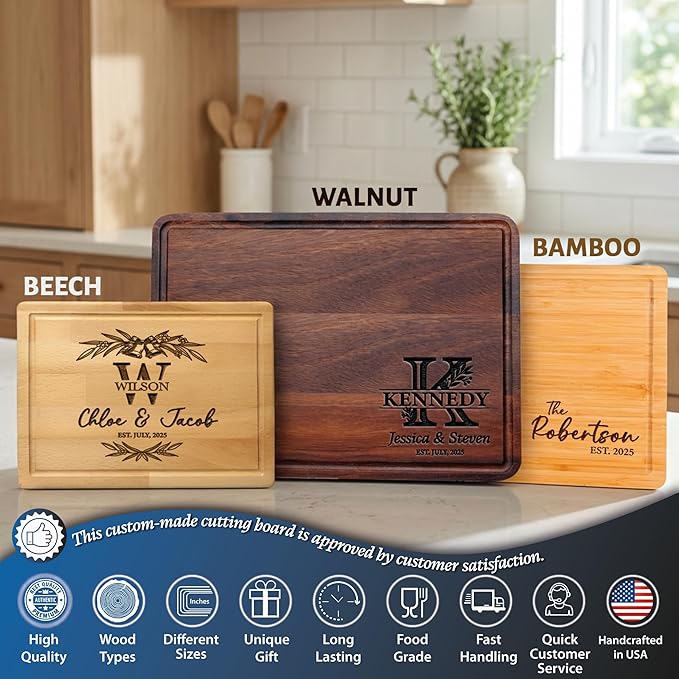 Personalized Cutting Board for Couples, Custom Wood Chopping Boards for the Kitchen, Birthday, Housewarming, Wedding, Anniversary, Bridal Shower, Engagement and Valentine, Meaningful Gift