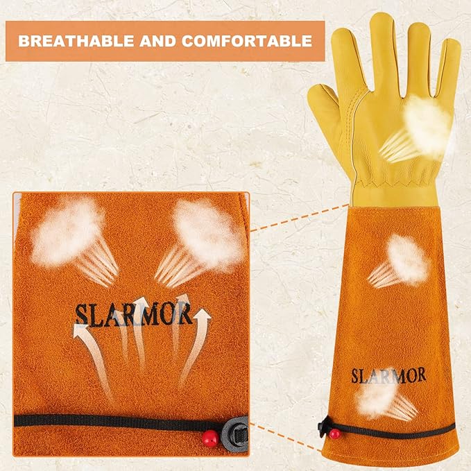SLARMOR Long Gardening-Gloves Women/Men-Thorn proof Rose Pruning Heavy Duty Gauntlet-XL