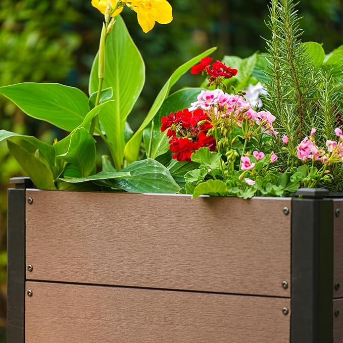 GarveeLife 25" x 25"x 23" Wood Look Raised Garden Bed with Bottom, Outdoor Planter Box for Vegetables & Herbs, Durable Composite Deep Root Bed for Vegetables, Flowers in Backyard, Patio