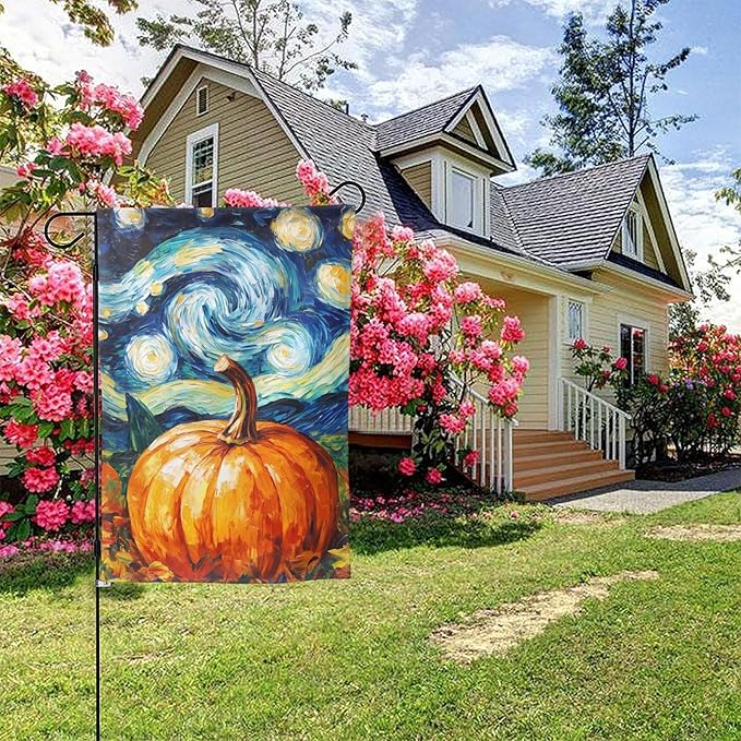 Pumpkin Thanksgiving Day Garden Flag 12x18 Inch Double Sided All-Weather Polyester Outdoor Flag For Patio Lawn Yard And Garden Welcome Decor