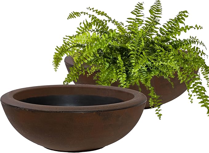 Sunnydaze Percival 20.75" Shallow Outdoor Planter Bowl for Flowers and Succulents - Polyresin Double-Walled Design - Rust - Set of 2