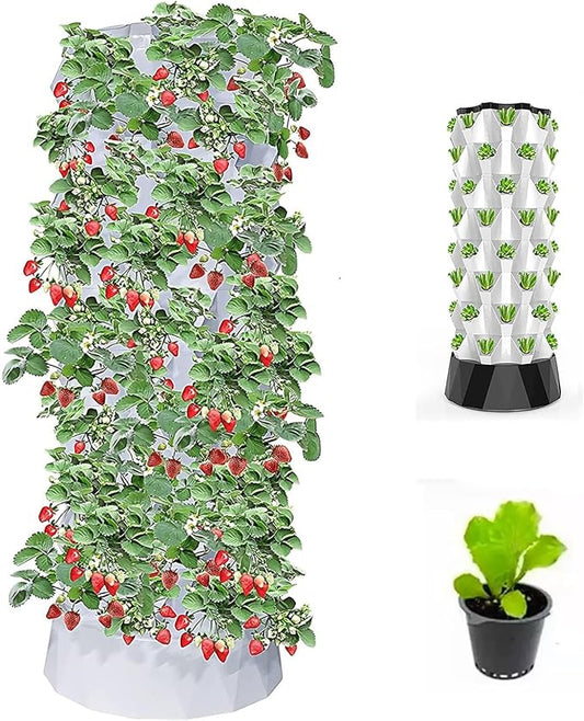 Vertical Hydroponic Tower Garden,Indoor and Outdoor Hydroponic Growing Kit, DIY Soilless Growing, with 48/64/80 Growing Points for Growing Herbs, Fruits and Vegetables,8layers