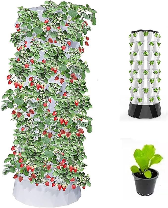 Vertical Hydroponic Tower Garden,Indoor and Outdoor Hydroponic Growing Kit, DIY Soilless Growing, with 48/64/80 Growing Points for Growing Herbs, Fruits and Vegetables,10layers