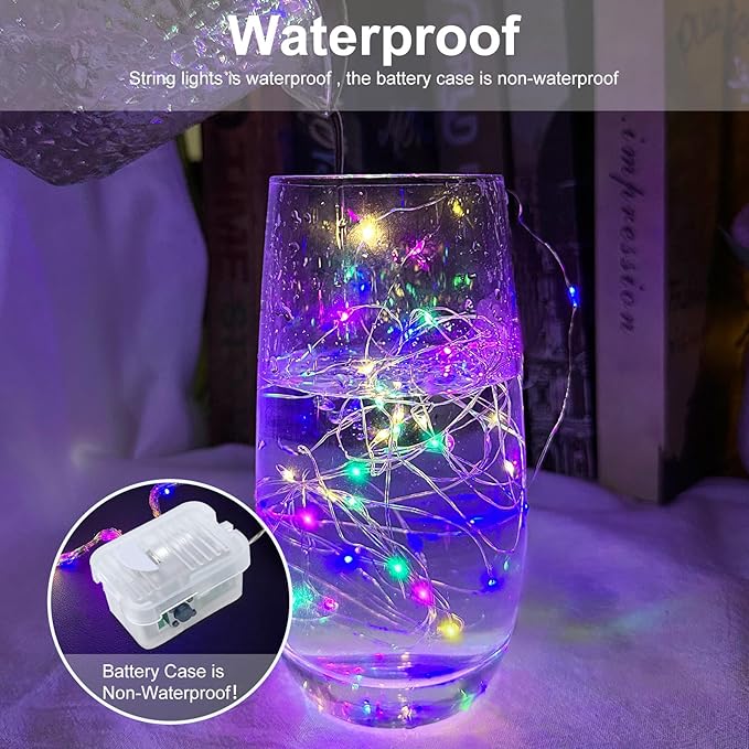 AIKEI 48 Pack LED Fairy Lights Battery Operated, Mini String Lights Waterproof 7 Feet 20 Led Firefly Starry Lighting for Wedding Party Bedroom Garden Halloween Christmas Decoration Colorful