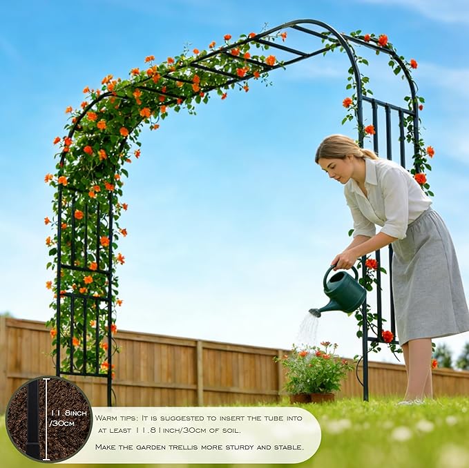 Carotex Square Tube Garden Arch Trellis, 10.5FT x 8FT Metal Arbor, Outdoor Trellis for Climbing Plants, Black