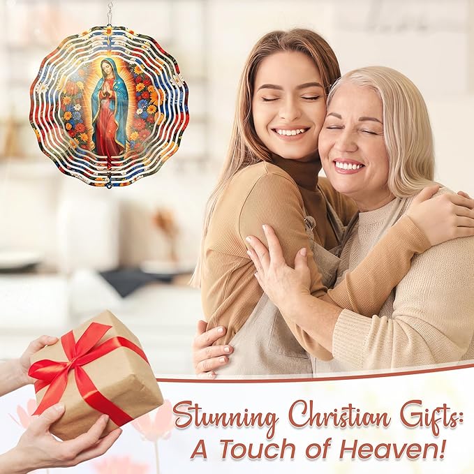 FLAGWIX Christian Gifts for Women Faith - Virgen de Guadalupe 3D Stainless Steel Metal Wind Spinners 12 in - Our Lady of Guadalupe Wind Spinner Outdoor, Religious Gifts for Mom Grandma