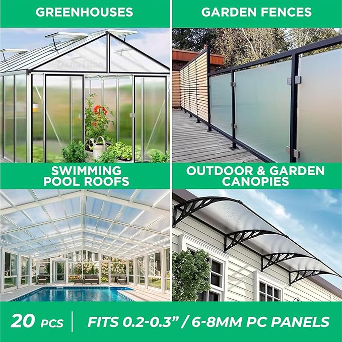 Polycarbonate Greenhouse Panels U Connector Profile - 20 Pieces, 2ft Length, Prevent Dust, Rain & Moisture from Getting into Twin-Wall Greenhouse Panels, Fit 8mm or 6mm Panels (U Connectors 8mm-2ft)