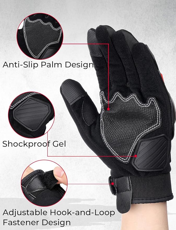 KEMIMOTO Motorcycle Gloves for Men, Touchscreen Cycling Gloves for Outdoor Sports On-Road Off-Road Mountain Motorcycle Motorcross Motorbike Dirt Bike Bicycle Racing ATV UTV