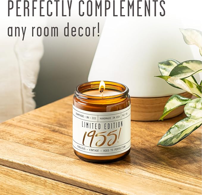 71st Birthday Gifts for Women - 'Limited Edition 1955' Soy Candle, w/Champagne on Ice I 71st Birthday Gift for Her Ideas I 9oz Reusable Jar, 50Hr Burn, Made in USA