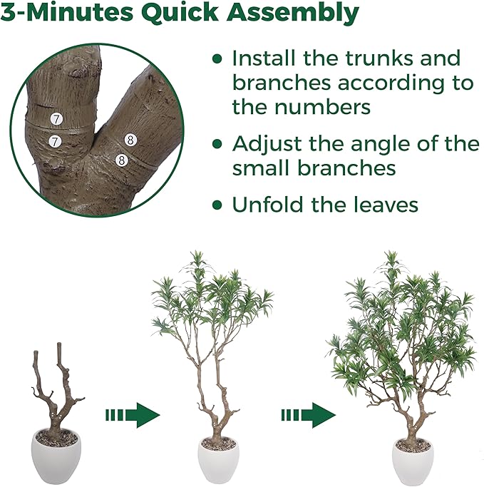 FloraFairy 7 Feet Artificial Dracaena Reflexa, Large Faux Tree with White Pot, Tall Dracaena Tree, Fake Plants for Home & Office Decor, Realistic Wood Trunk and Lifelike Leaves