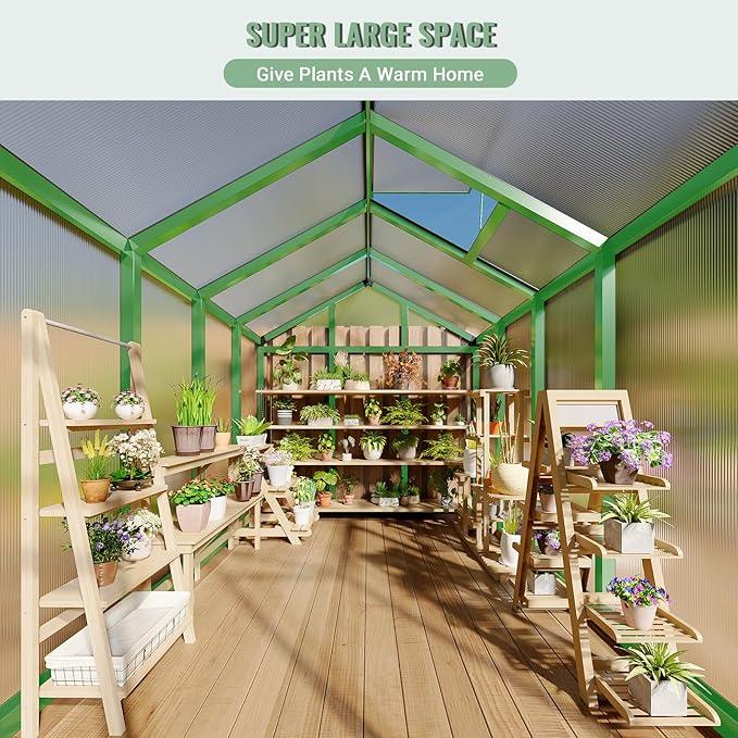 6X8 FT Greenhouse, Polycarbonate Garden Greenhouse for Outdoors,Aluminum Frame Green House with Lockable Door and Adjustable Roof Vent, Ideal for Backyard Patio and Outside Growing