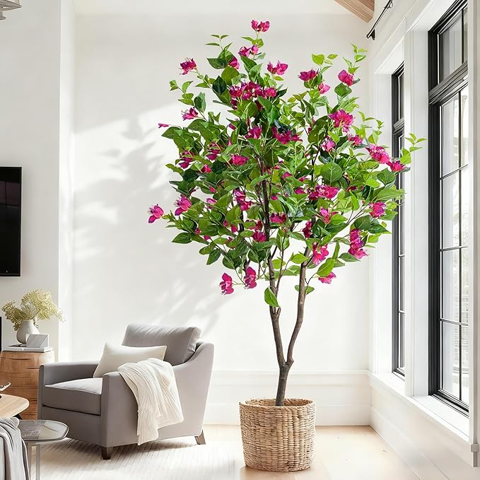 6FT Artificial Bougainvillea Tree Artificial Tree Tall Potted Fake Bougainvillea Trees for Outdoor Indoor Lifelike Potted Faux Plants with Wood Trunk and Flowers Office Wedding Home Decor