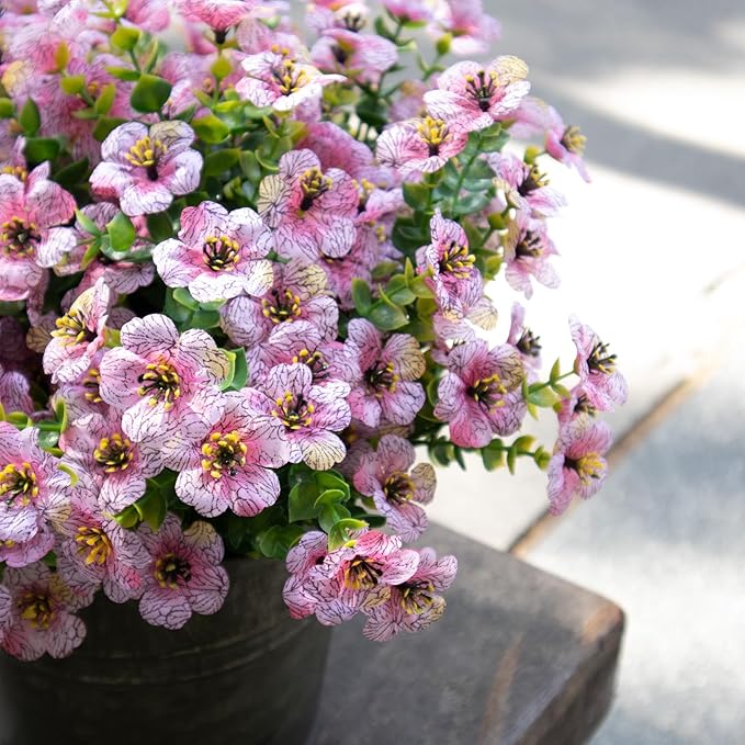 BCBLF Faux Flowers for Outdoor Planters, Artificial Flowers for Outdoors, 12 Bundles Outdoor Indoor Uv Resistant, Artificial Flowers for Decoration, Pink, Silk Faux Spring Flowers for Outside
