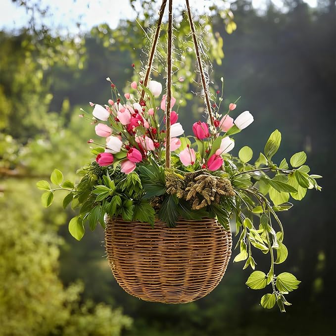 4Pcs Artificial Tulips Twigs Mother's Day Decorations Pink Tulip Berry Stems for Easter Day Anniversary Flower Bouquets Wedding Home Decor