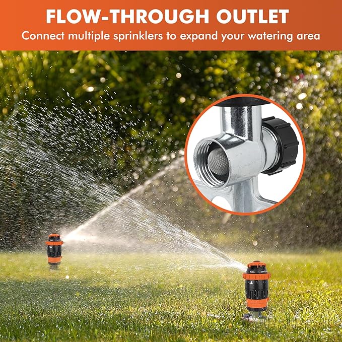 [2 Pack] RESTMO Gear Drive Sprinkler with Metal Spike Base, 5-Pattern Heavy Duty Gardening Watering System, Multi-Adjustable Lawn Sprinkle for Garden Plant, Flower Bed and Large Yard Area, Orange