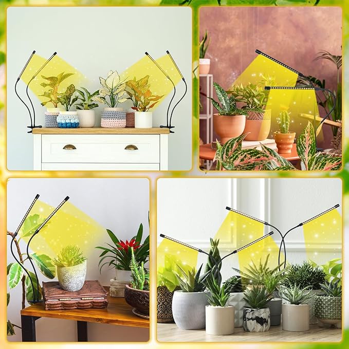 Grow Lights for Indoor Plants,Plant Light with Full Spectrum,10 Dimmable Level, 3/9/12H Timer,3 Switch Modes, Adjustable Gooseneck,2 Heads Clip-On