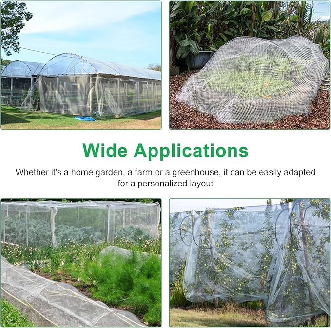 Fippy Garden Netting Pest Barrier, 10 X 50FT Insect Netting for Garden Raised Beds, Garden Bug Netting Plant Mesh for Blueberry Bushes, Figs, Plants, Vegetables Protection