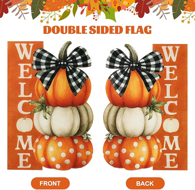 Thanksgiving Garden Flags 12x18 Inch Double Sided, Fall Welcome Pumpkin Yard Flags for Outside, Farmhouse Front Porch Outdoor Autumn Decor Holiday All Seasons Decoration