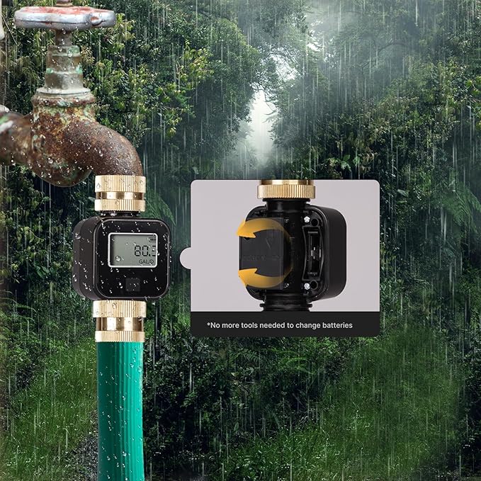 RISOON Brass Water Flow Meter with LCD - Accurate Gallon/Liter Measurement for Pool Filling, RV Tank, Garden Hose & Lawn Sprinkler