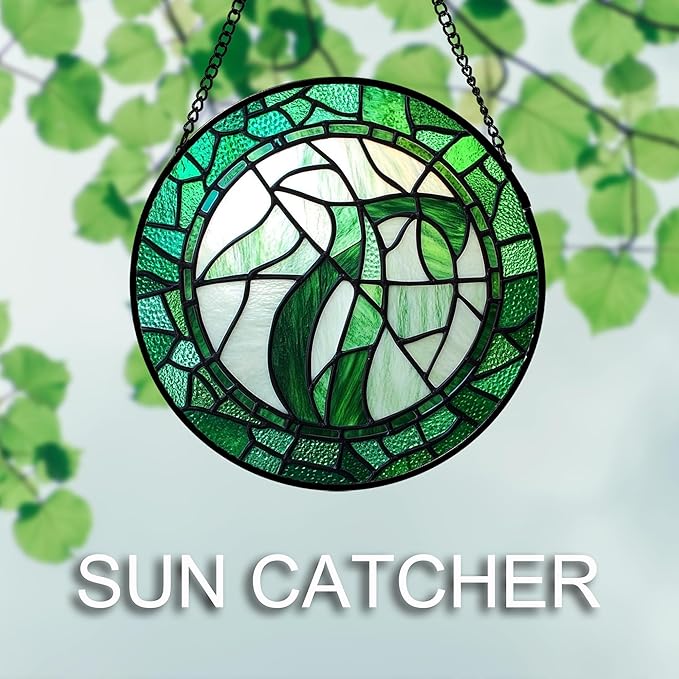 QZQCBLC Stained Glass Window Hanging Abstract Green Plants Large 11.8" - Suncatcher Door Garden Sun Catcher Home Ireland Decor Birthday Mother's St Patrick's Day Gifts for Mom Men Woman Wife Friends