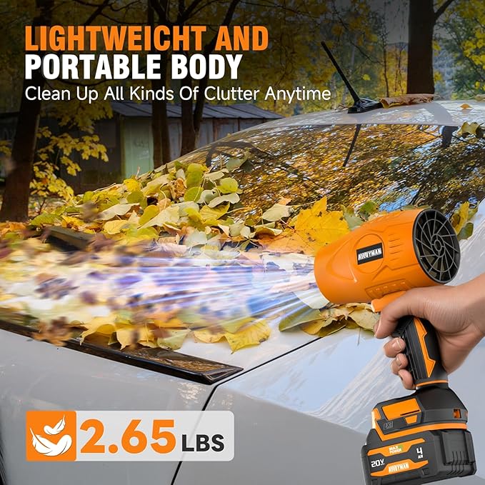 ALLOYMAN 20V Cordless Leaf Blower, 980000RPM Handheld Leaf Blower Cordless with Battery and Charger, Adjustable Speed Lightweight Blowers for Lawn Care, Patio, Leaves & Dust Cleaning